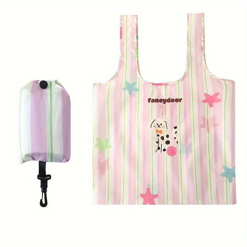 Qayta ishlatiladigan Polyester oziq-ovqat sumkasi, multfilm it tasviri bilan, keng, yig‘iladigan tote