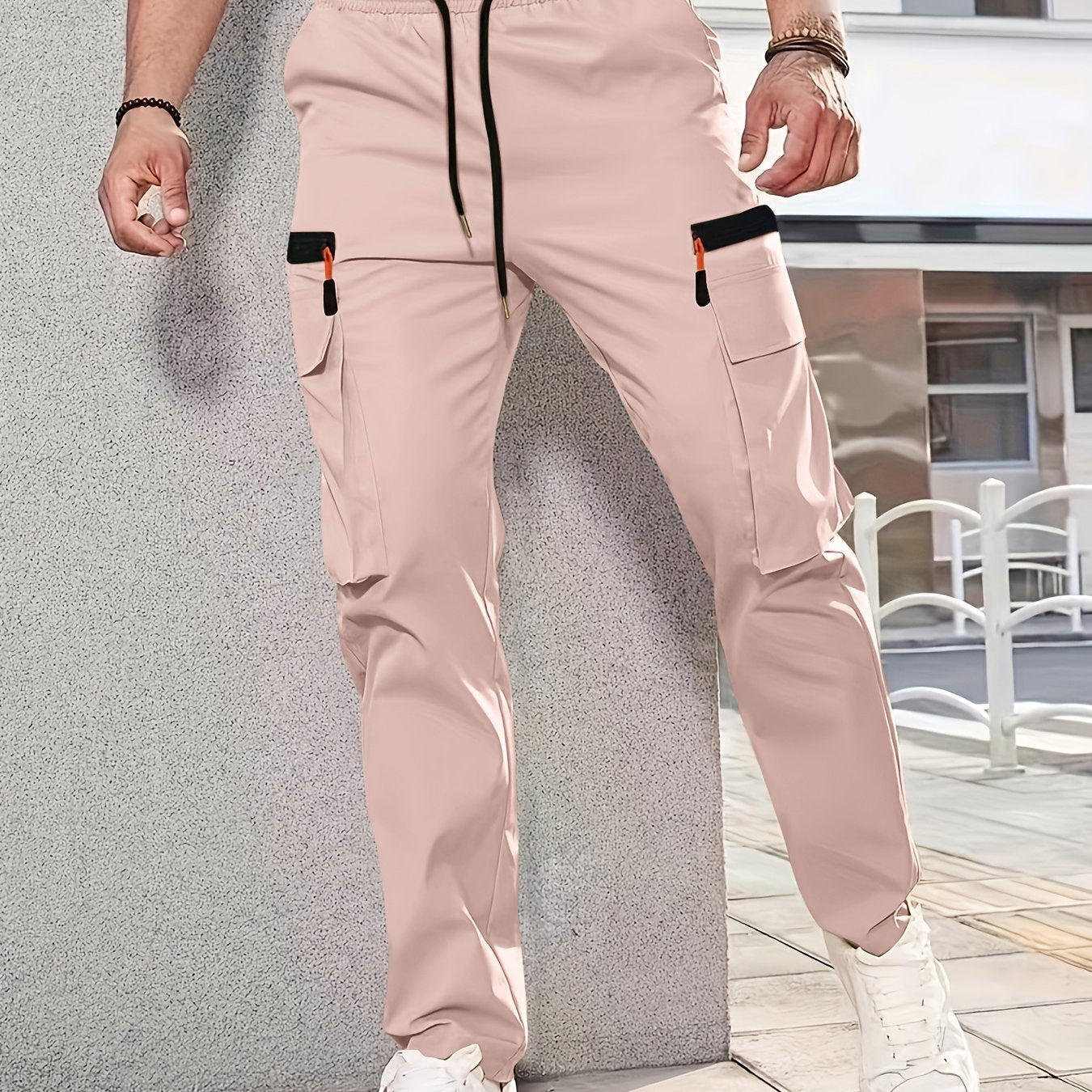 Men's Cargo Pants Regular Fit Solid Color Polyester Straight Leg All-Season Casual