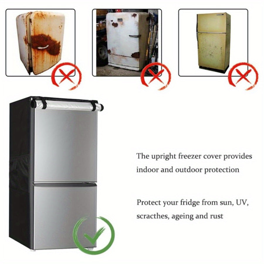 Outdoor Mini Refrigerator Cover Waterproof Black Polyester Dust and Sun Proof Upright Freezer Cover