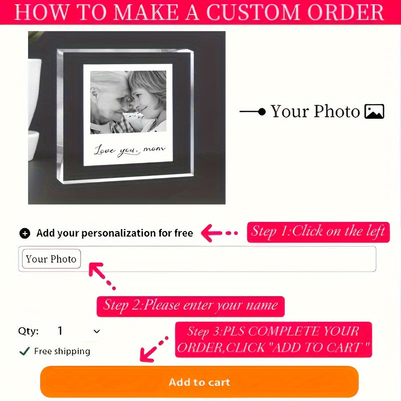 Acrylic Photo Frame for Mom Engraved Dear Mom I Love You Indoor Outdoor Decor