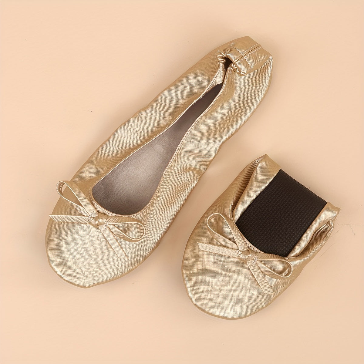 Women's Lightweight Foldable Dance Shoes with Bow, Slip-On PU Cover TPR Sole