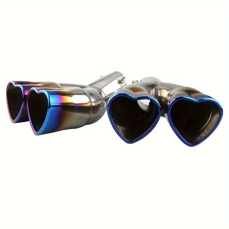 Car Stainless Steel Dual Outlet Heart-Shaped Exhaust Tailpipe 3.81-5.84 cm