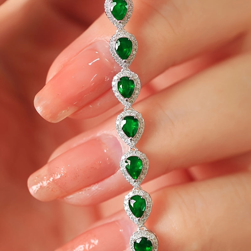 Sterling Silver Bracelet with Red Synthetic Gemstones Celestial Zirconia Mosaic Jewelry