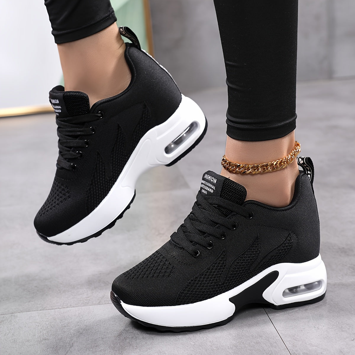 Women's Fashion Sneakers Casual Lace-Up Shoes Air Cushion Lightweight Breathable Fabric