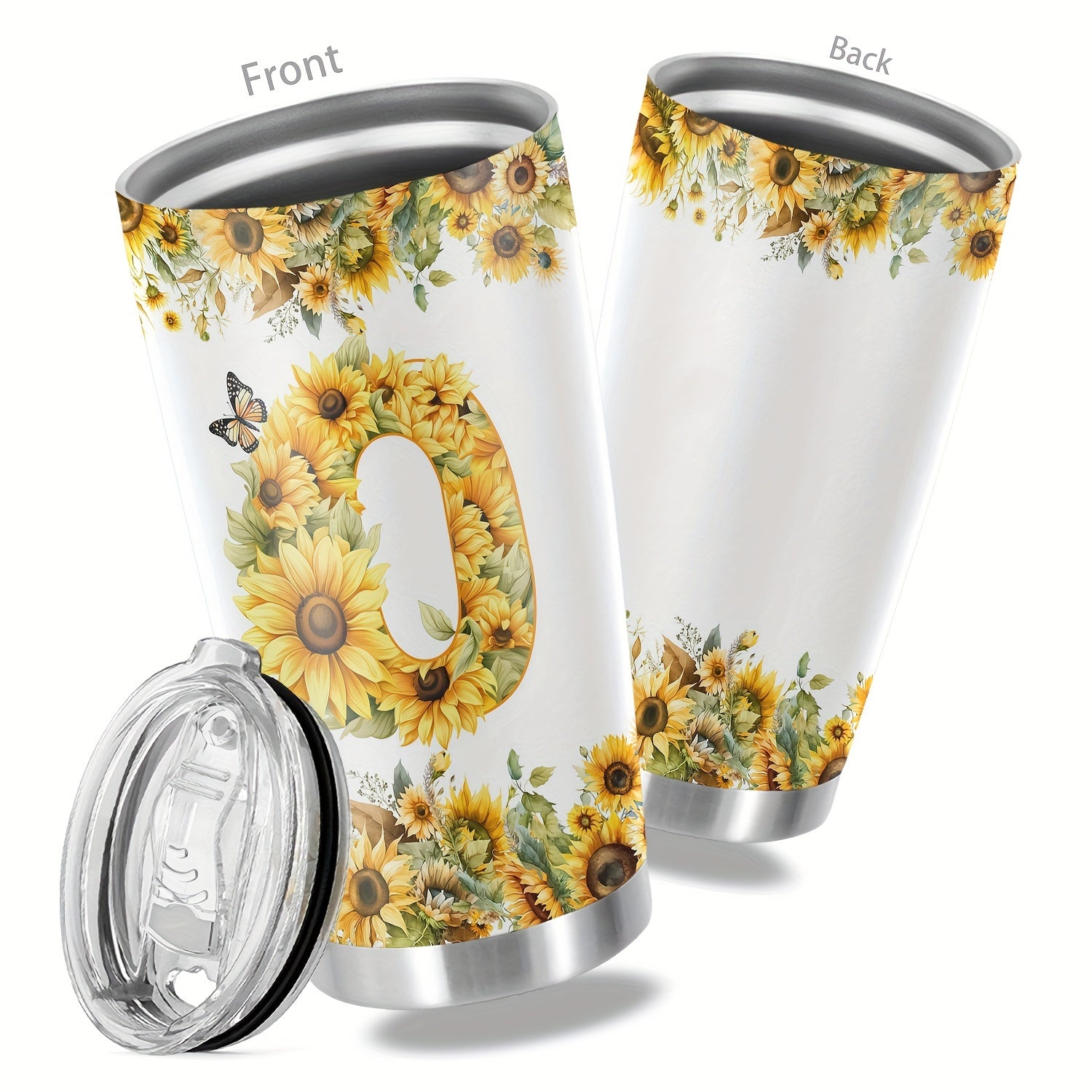 20oz Floral Initials Double-Walled Travel Mug for Women