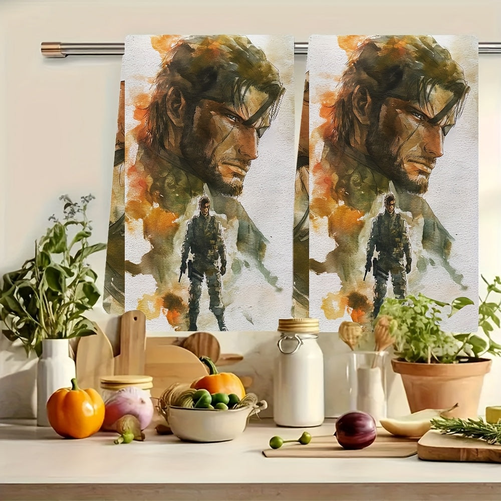 Metal Gear Solid dizayni bilan ikki to'plam hashamatli oshxona sochiqlari, juda yumshoq va yuqori so'ruvchan, bayram bezatish uchun. Mashinada yuvish mumkin, o'lchami 40.64X60.96 sm.