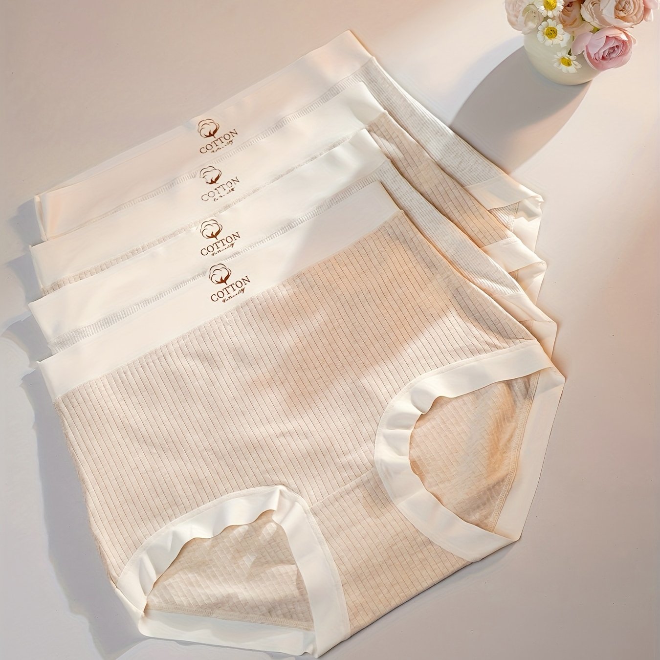 Set of 4 High Stretch Cotton Women's Briefs Breathable Stripes Lingerie