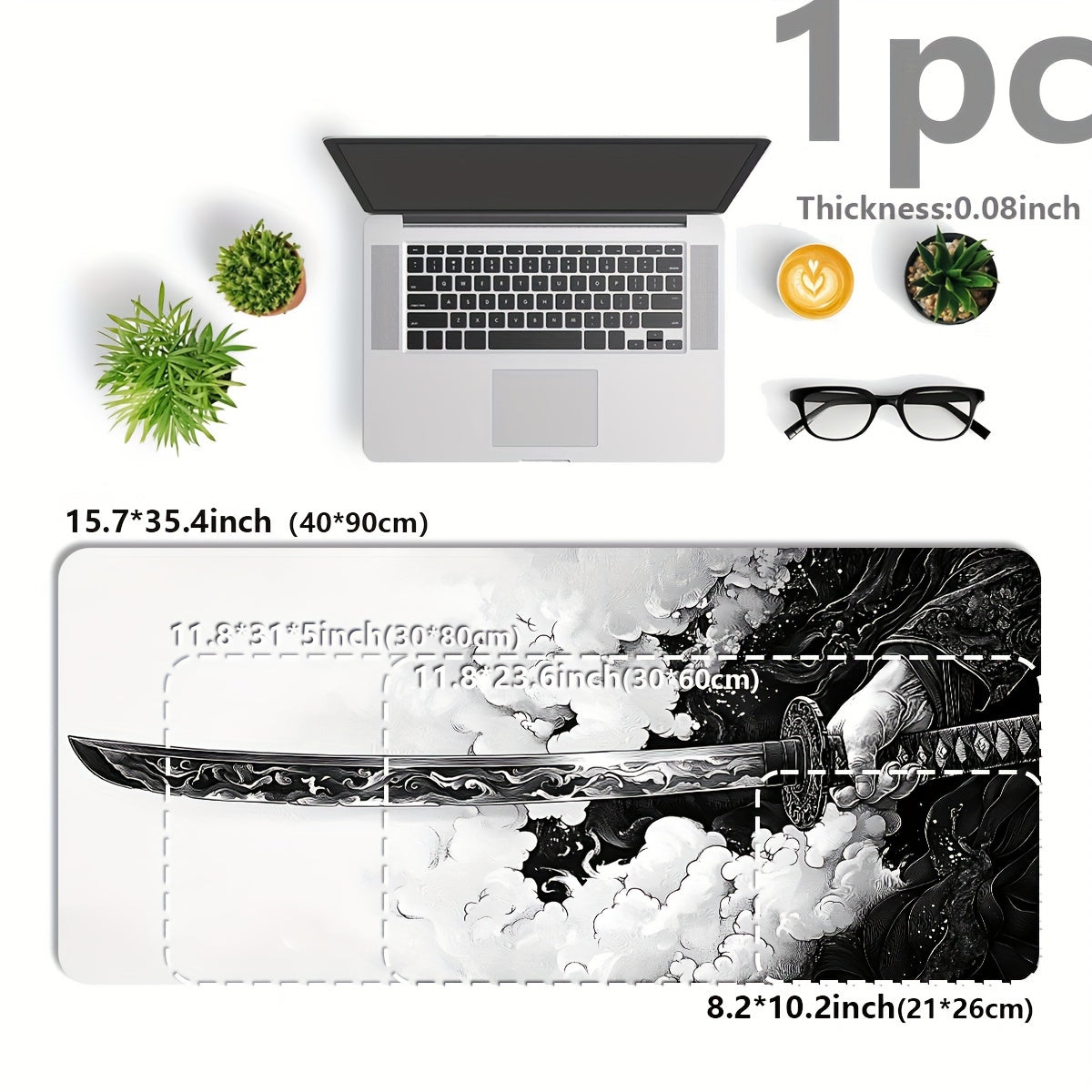 Extra Large Samurai Sword Gaming Mouse Pad Non-Slip Durable Polyester Desk Mat