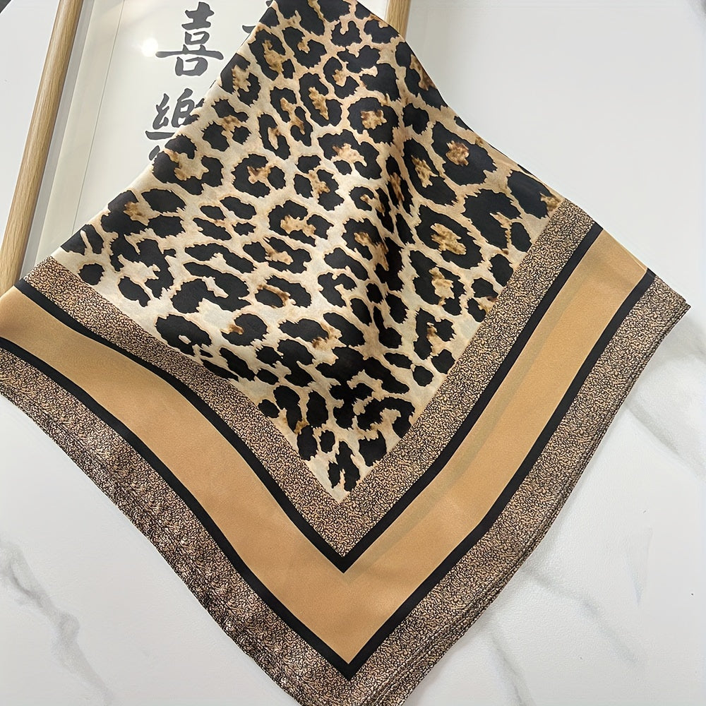Leopard Print Polyester Scarf 70cm Versatile Headwear Fashion Accessory