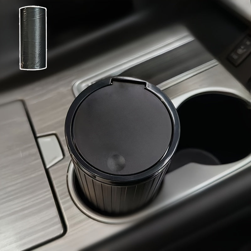 Coche Mini Press Cubo de basura con tapa, material PP duradero para reposabrazos o portavasos
