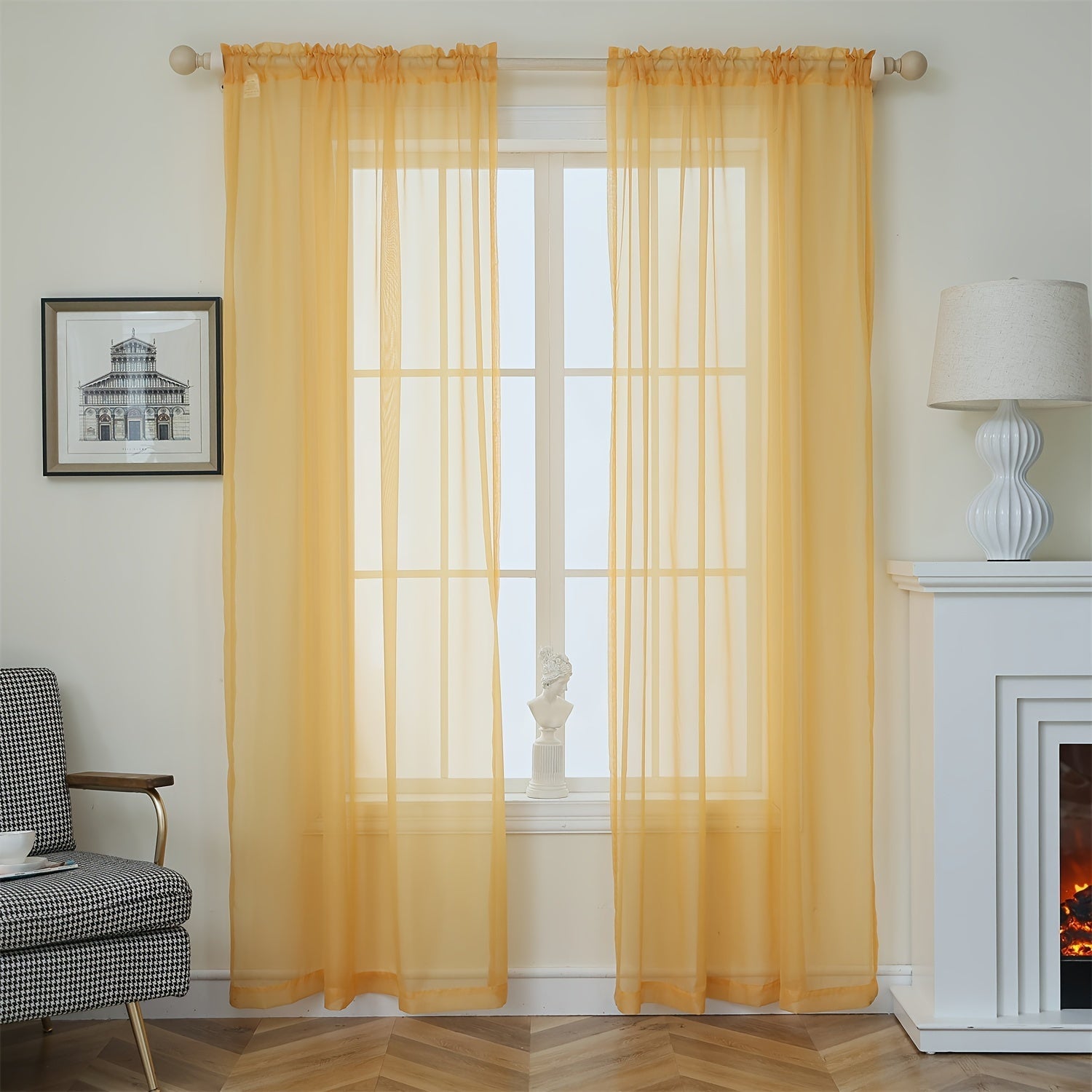 Terylene Gauze Curtains 2-Piece Set Semi-Transparent Light-Filtering Home Decor