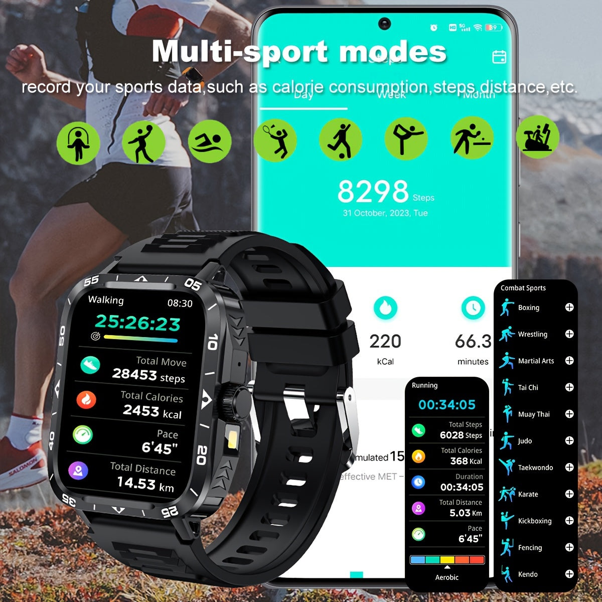 Reloj inteligente con pantalla táctil de 1.95 pulgadas, rastreador de fitness con función de llamadas y más de 100 modos deportivos