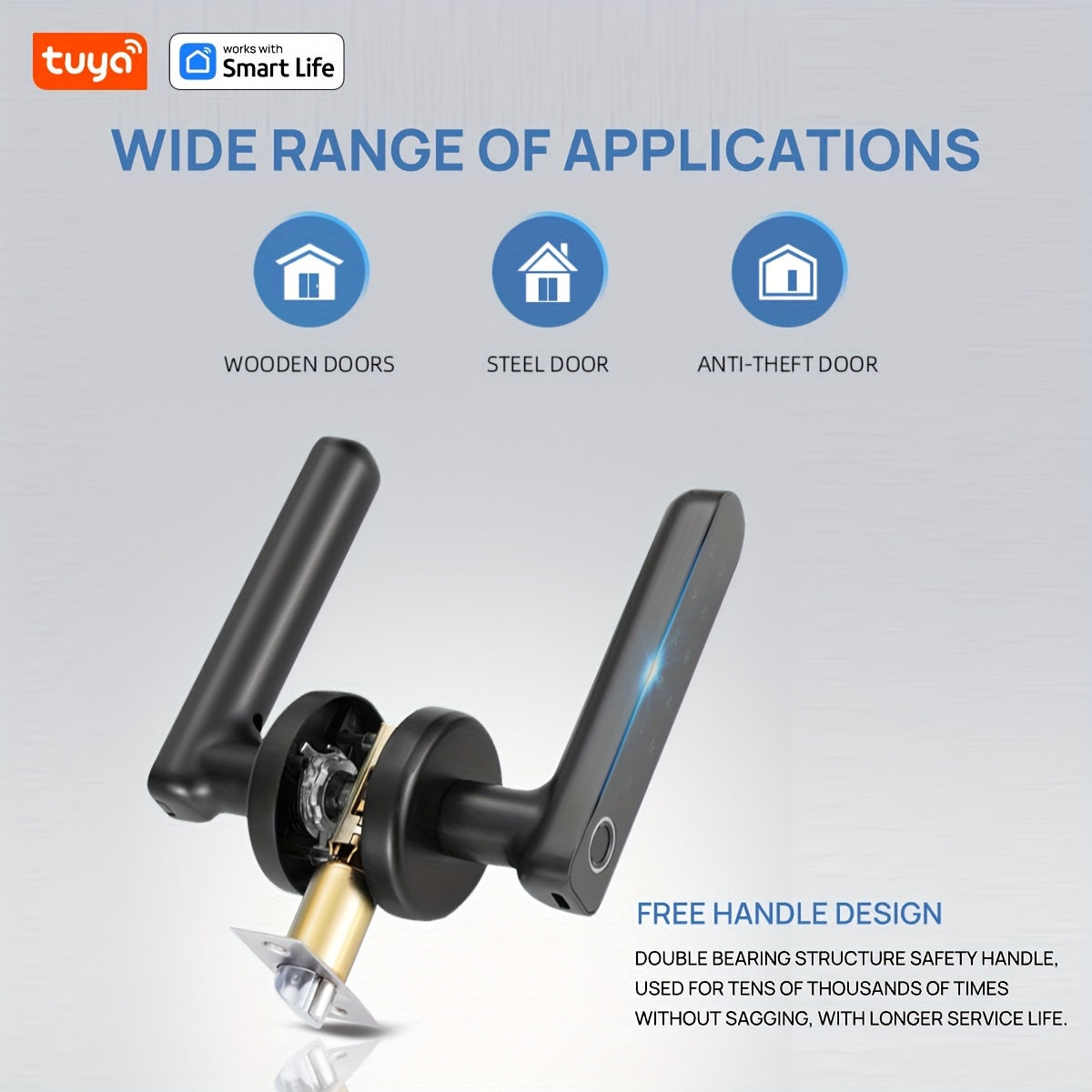 Black Wireless Smart Fingerprint Password Door Lock with US Standard and 4 Unlocking Methods