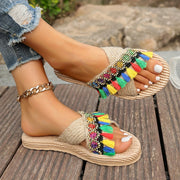 Women's Open-Toe Slip-On Sandals Breathable Fabric Flat Summer Shoes