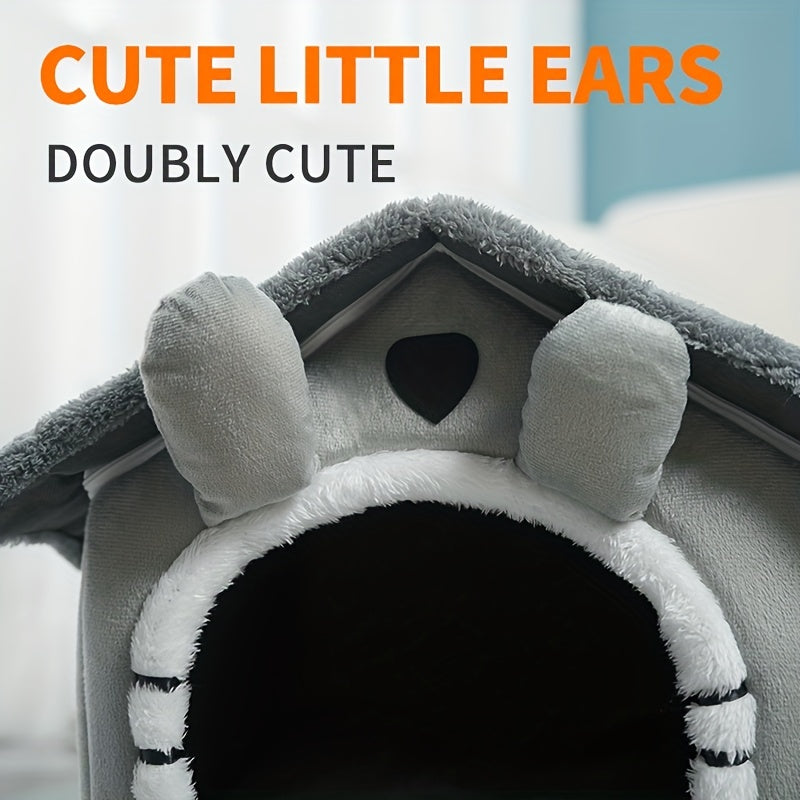 Foldable Washable Cat Bed with Non-Skid Bottom Indoor Use