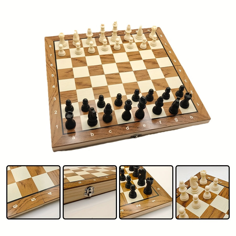 Wooden 3-in-1 Chess Backgammon Checkers Board Game for Adults