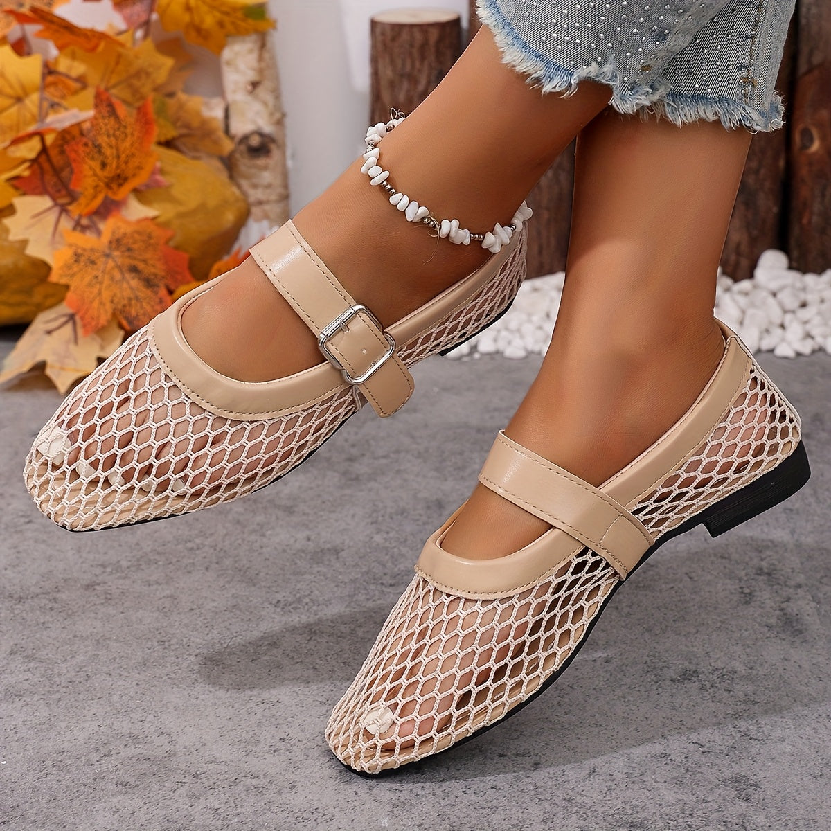 Women's Geometric Mesh Sandals Breathable Fabric Ankle Strap Casual Formal