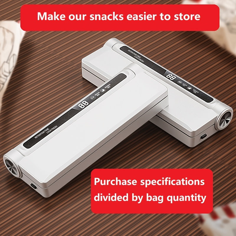 Компактный вакуумный упаковщик с европейской вилкой, белый ABS, увеличивает свежесть продуктов с помощью многоразовых вакуумных пакетов