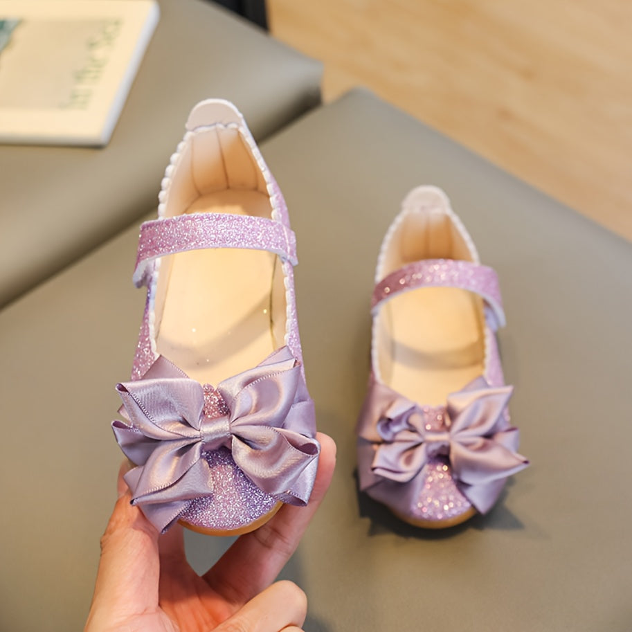 2024 Honey Girl Qiziqarli Mary Jane Poyabzal, Kundalik va Bayram uchun Qaymoq, PU Yuqori Qism, Gumdan Yasalgan Tekis Poyabzal, Kamon Tafsiloti bilan