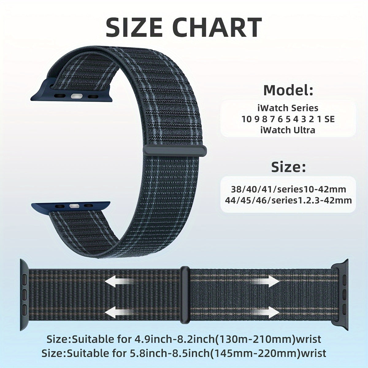 Nylon Sport Watch Strap for iWatch Compatible with Series 10 to SE Ultra Adjustable Breathable Men Women