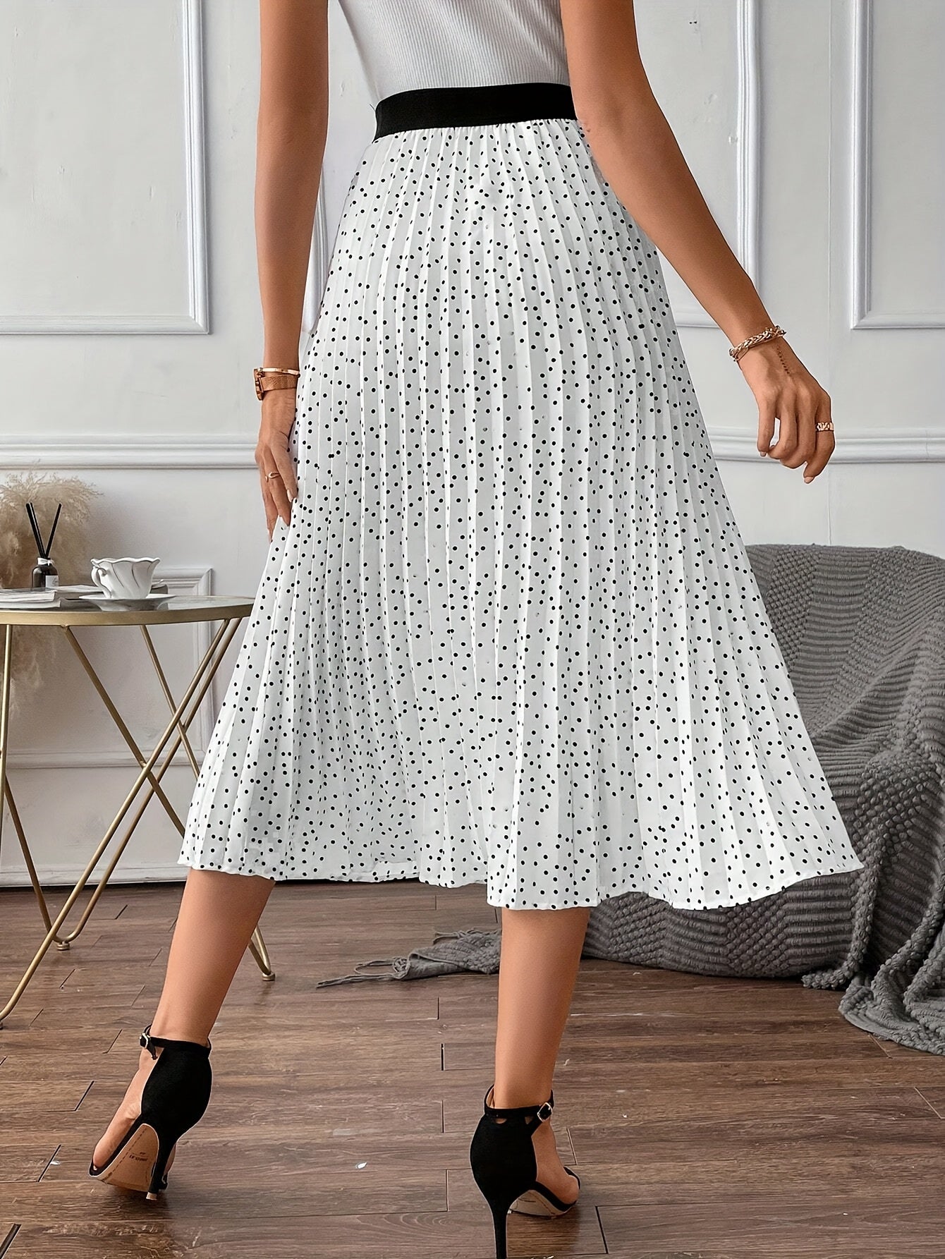 Women’s Plus Size Polka Dot A-Line Umbrella Skirt Elastic Waist Summer Casual Formal