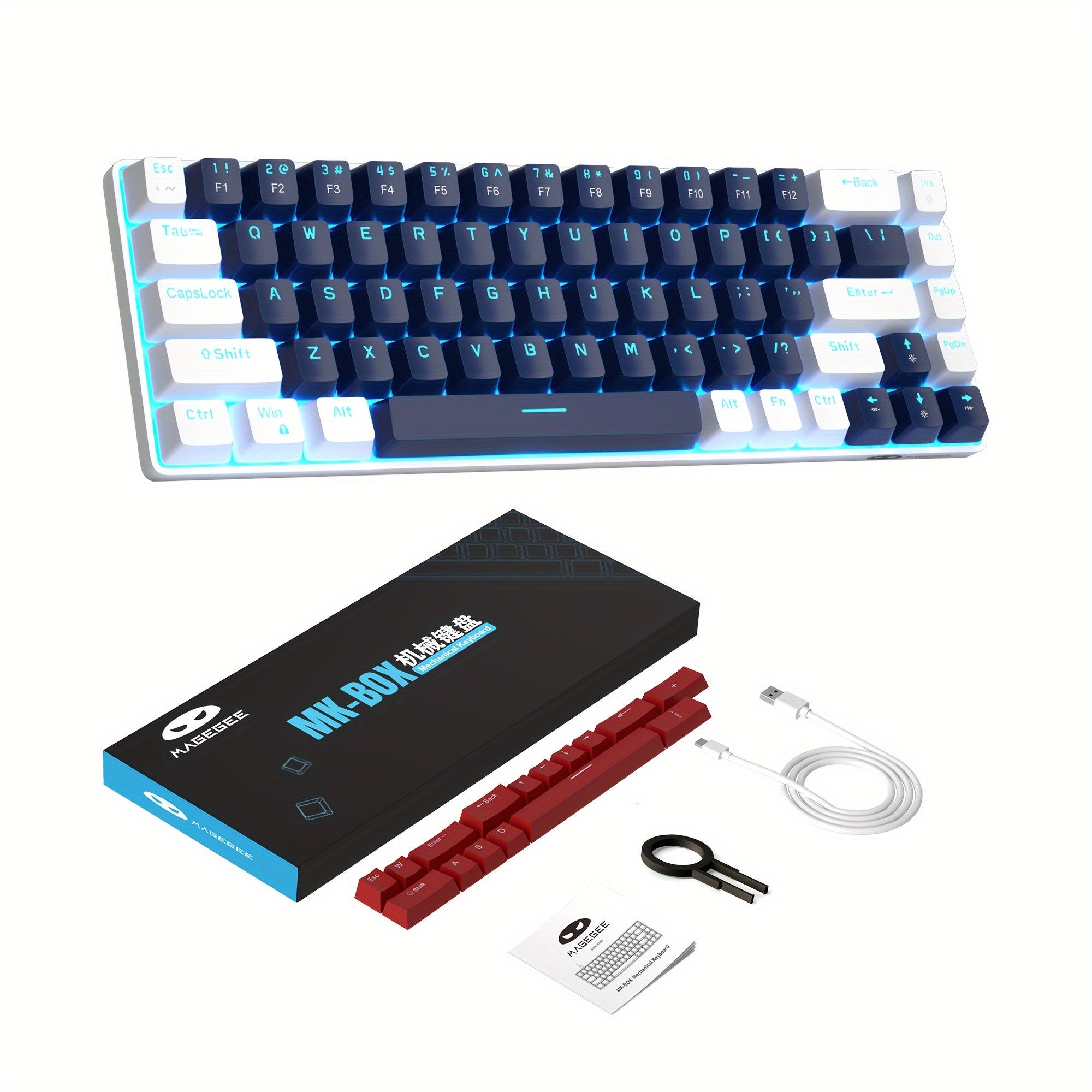 Teclado mecánico compacto para juegos del 60% con interruptores azules, retroiluminación LED, ergonómico para Windows, Mac, PC y portátil