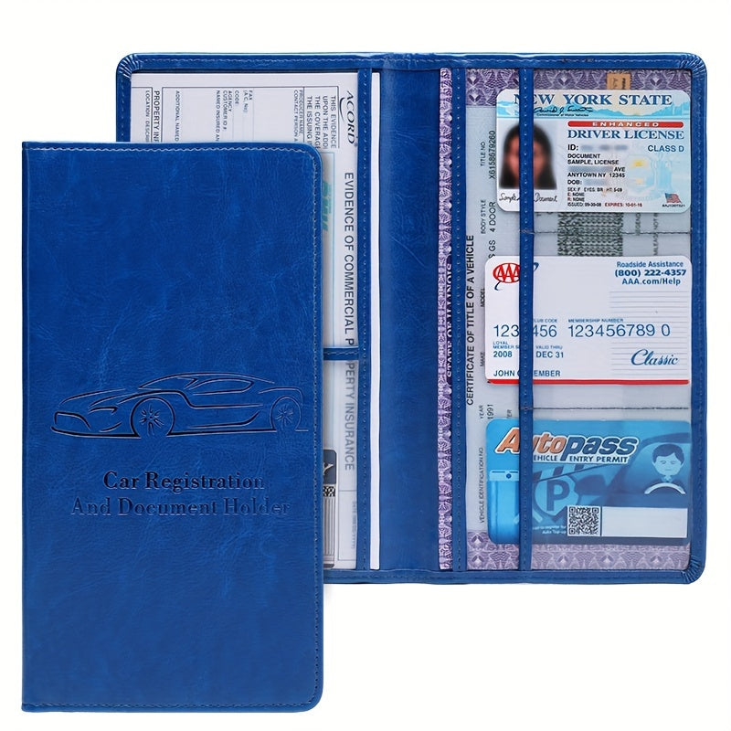 Red PVC Car Registration Insurance Card Holder for Men Women Compact Organizer