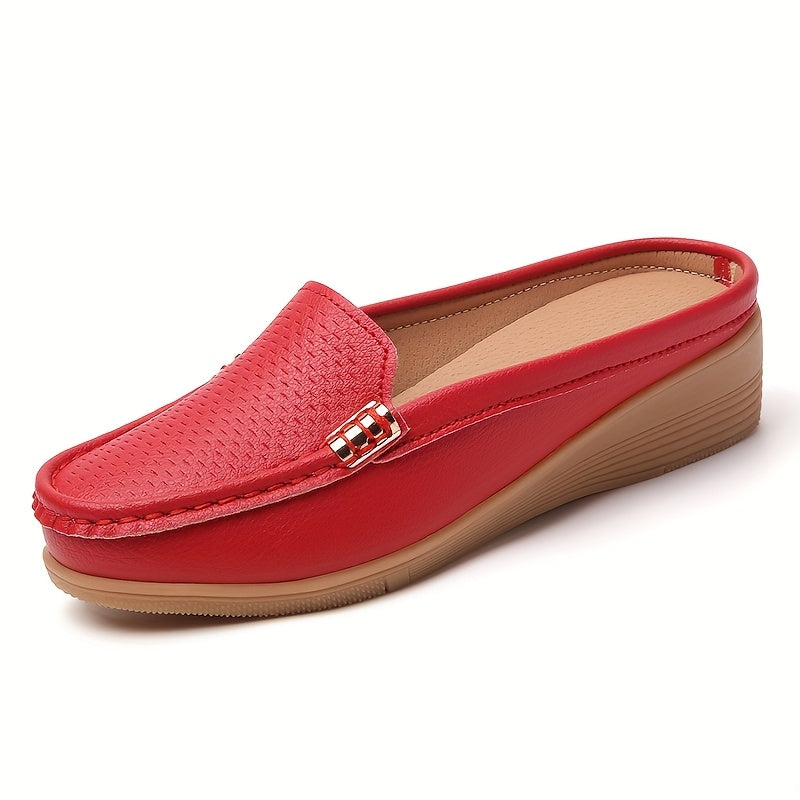 Women Slip-On Loafers Faux Leather Casual Shoes Golden Buckle All-Season