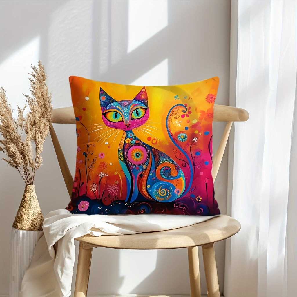 Black Cat Folk Art Throw Pillow Cover Sun Flowers 29.97x50.04cm or 44.96cm Square