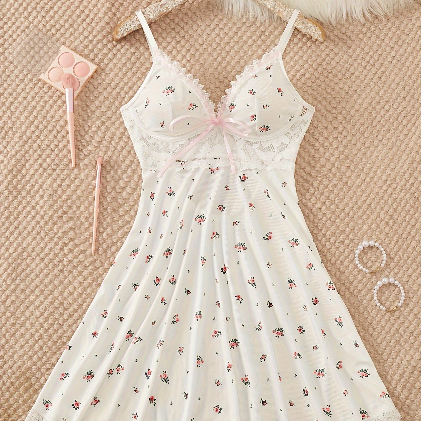 Women's Rose Lace Strap Dress for Summer Casual Evening Wear