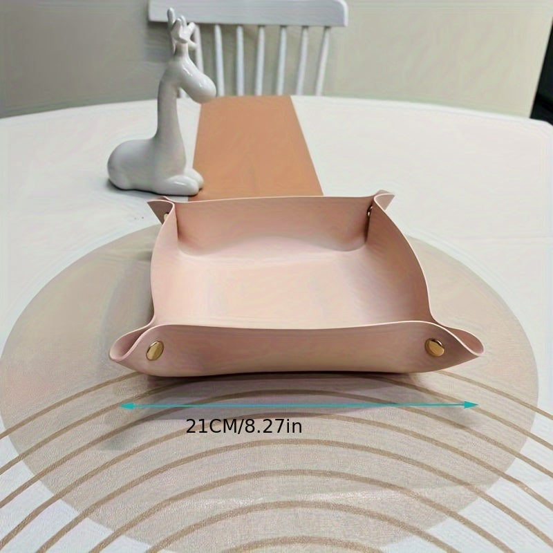 Caja de almacenamiento de cuero PU para escritorio, joyería, cosméticos, llaves y frutos secos