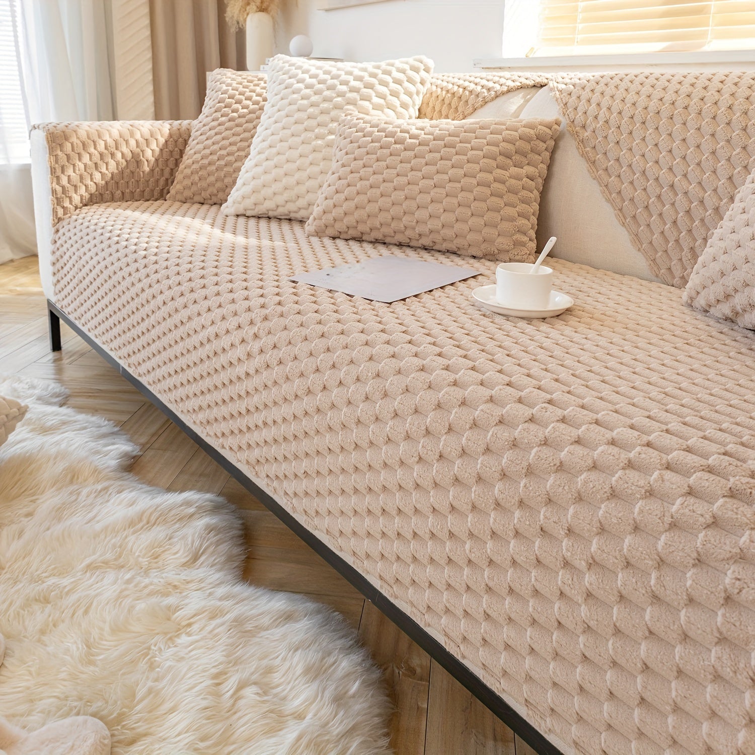 Cojín de sofá nórdico de felpa con diseño antideslizante para todas las estaciones