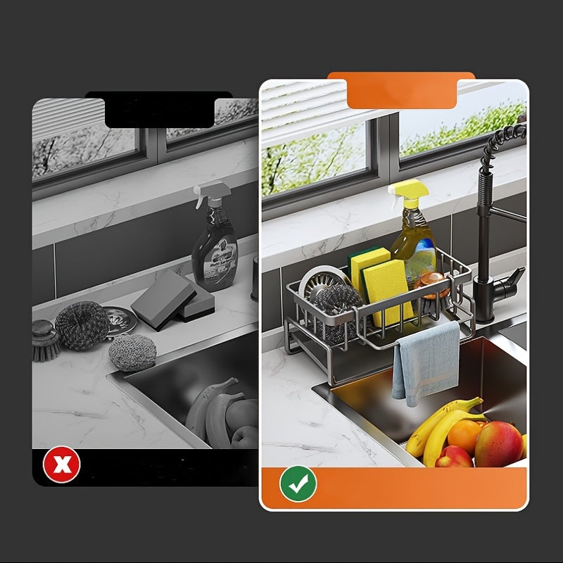 Kitchen Sink Storage Rack with Drainage Basket and Water Cup Holder Household Organizer for Kitchen Tools