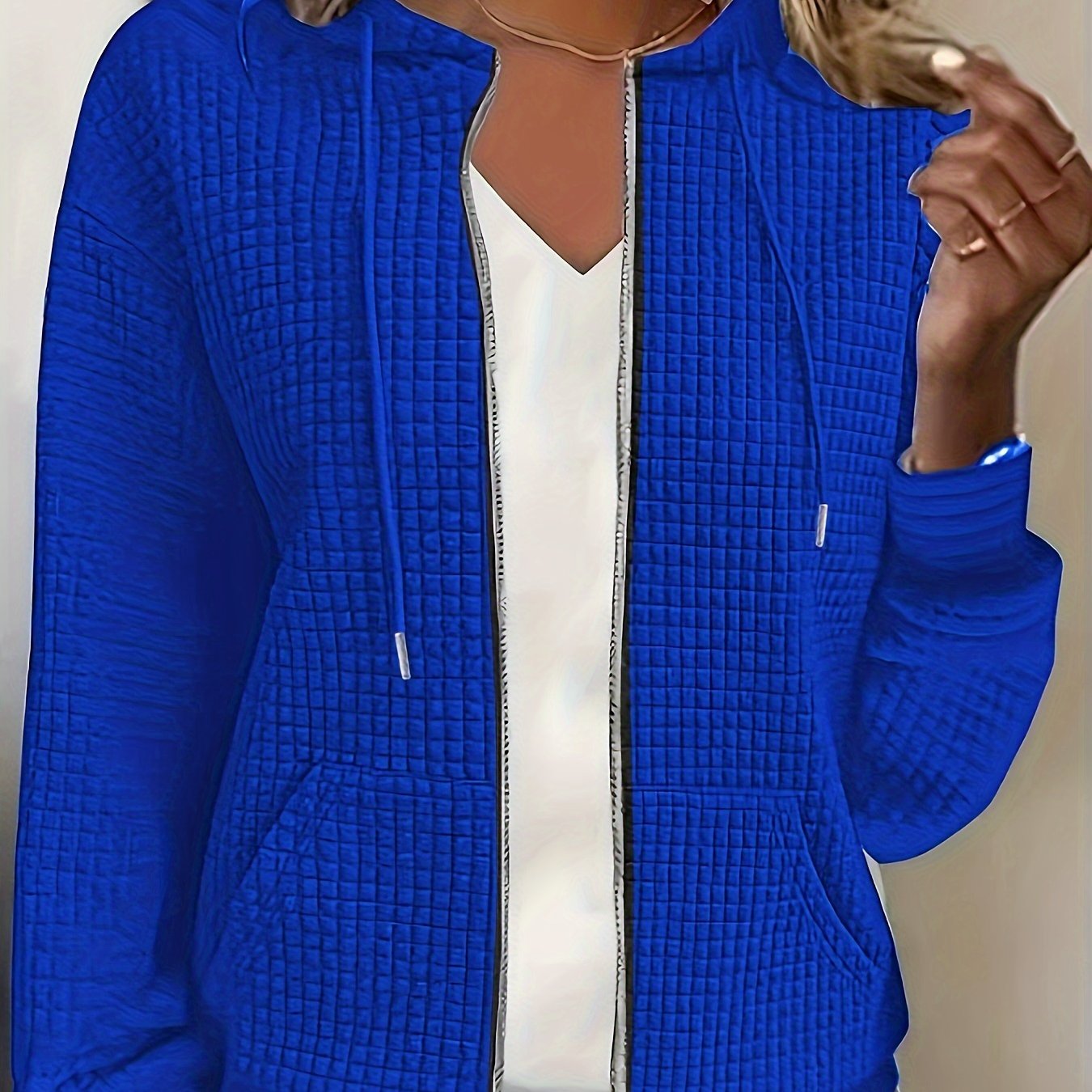 Sudadera con capucha de talla grande con bolsillos laterales, cremallera en el frente, manga larga, sudadera casual