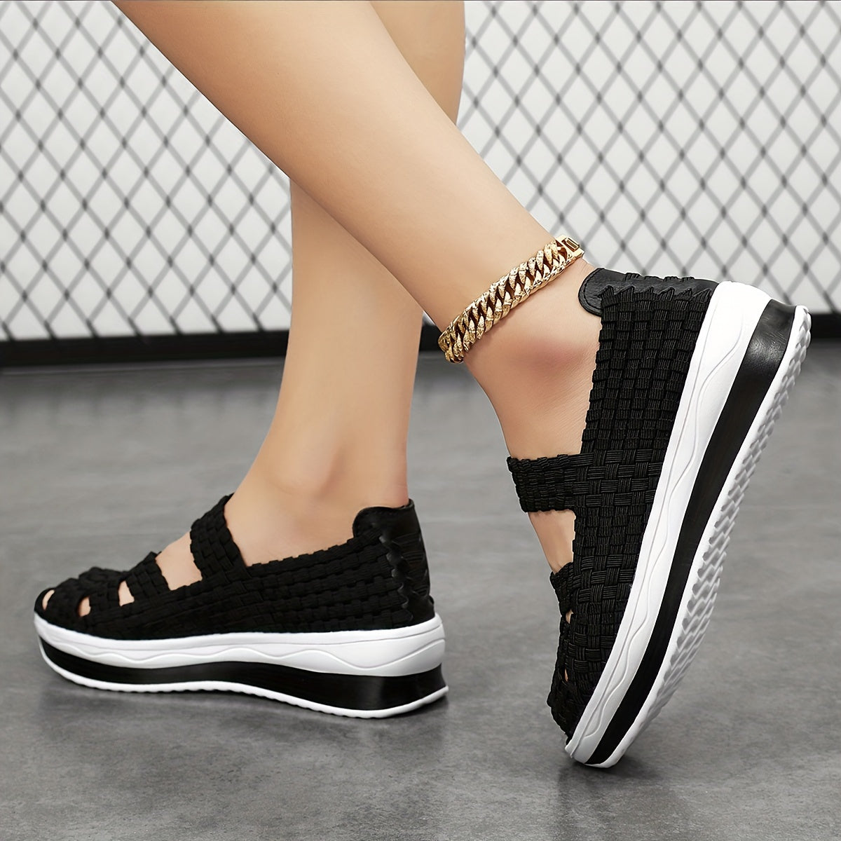 Women Handmade Woven Casual Sports Shoes Breathable Color Matching