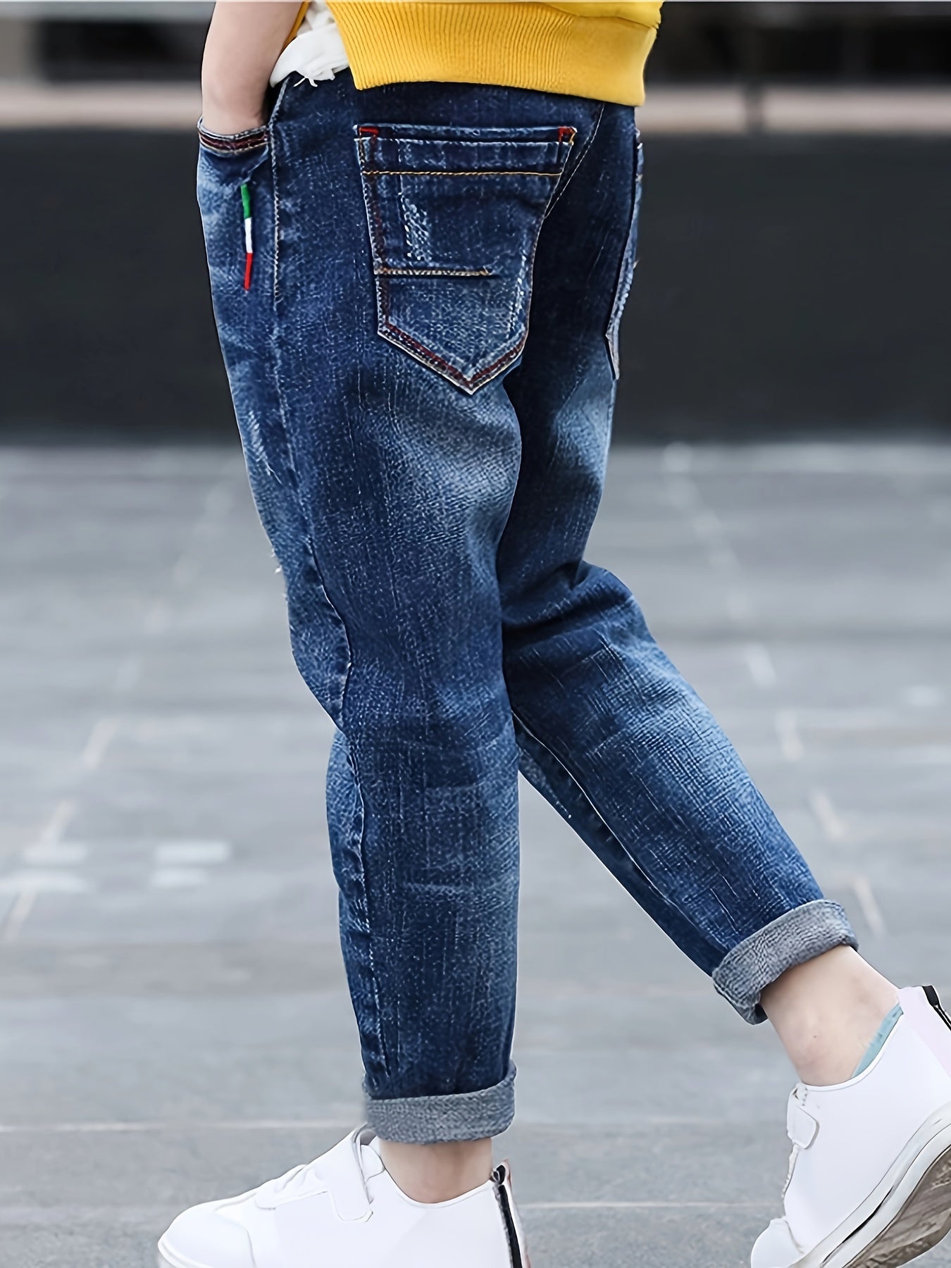 Kids Boys Skinny Jeans with Pockets Denim Solid Color Spring Fall