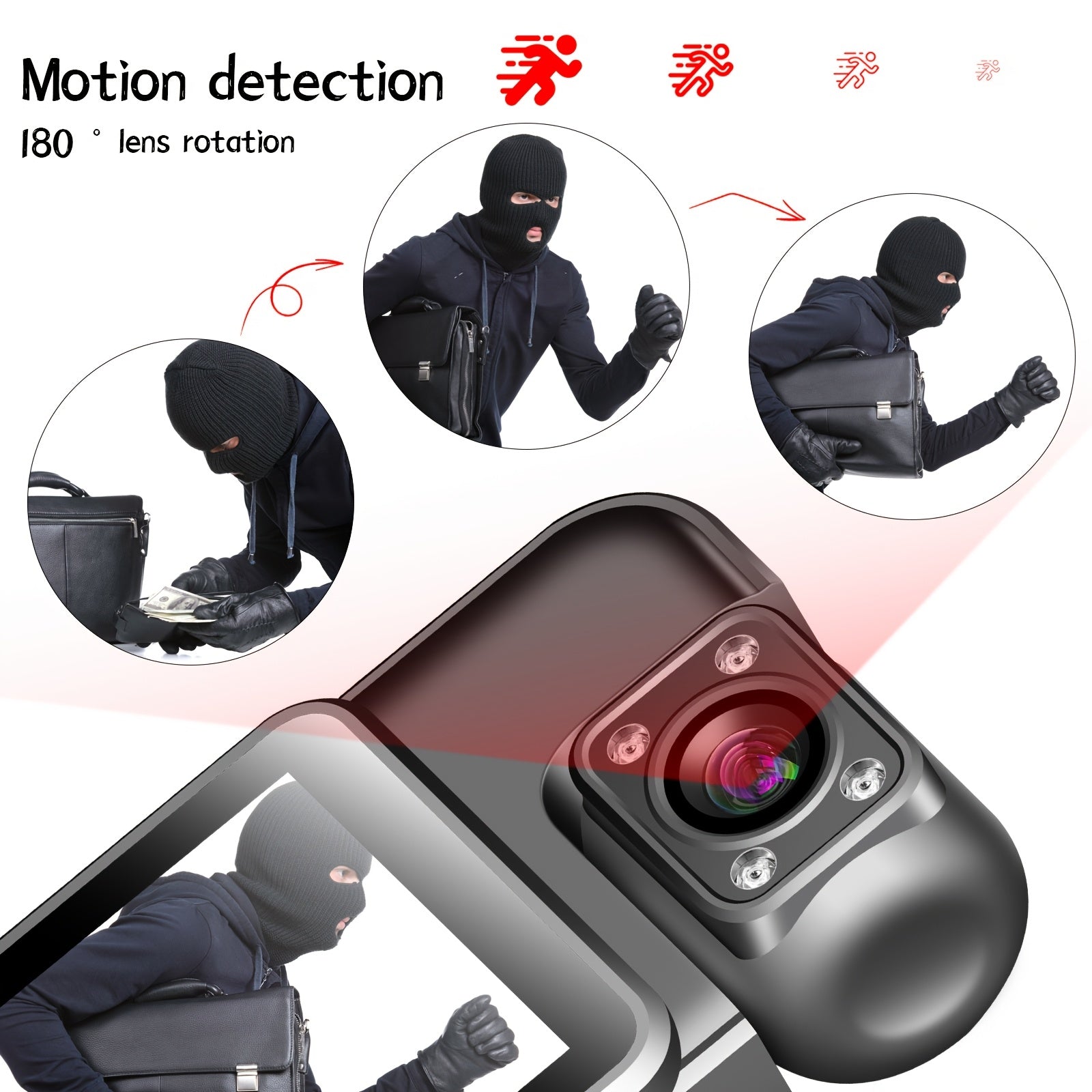 Wearable Body Camera 1080P Night Vision 180° Rotatable Lens USB Rechargeable