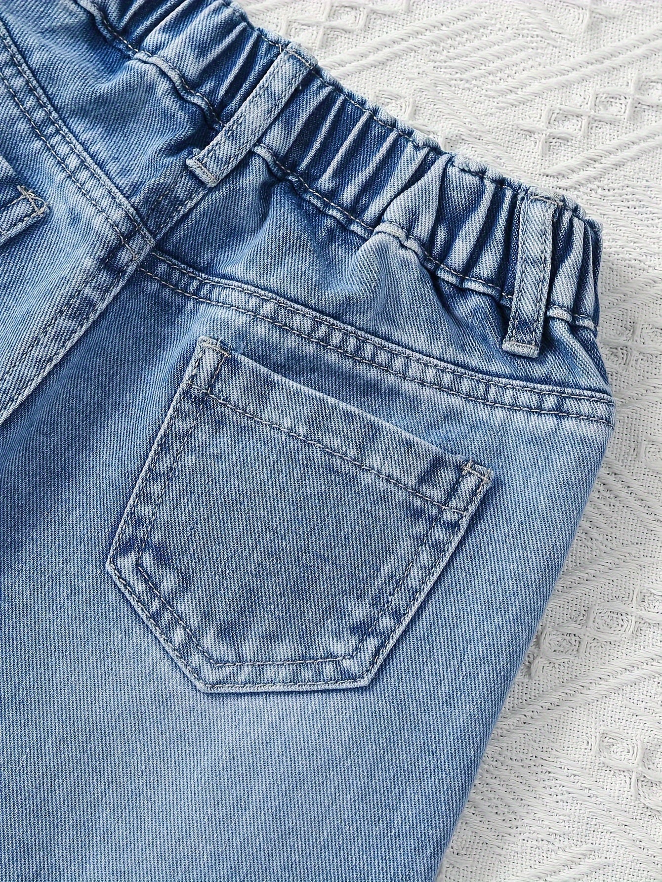 Девочки Детские джинсы с сердечным патчем, прямые, с эластичным поясом и растяжимым денимом