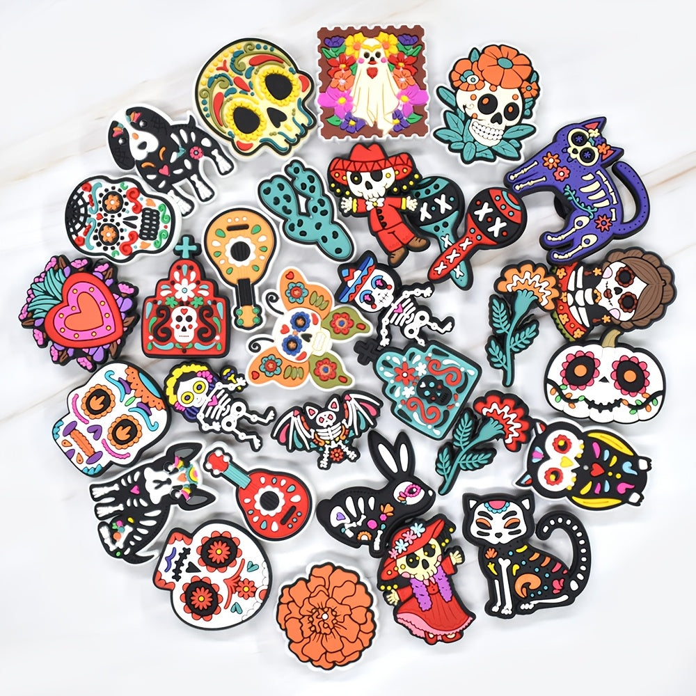 30/50pcs Soft Plastic Mexico Day Of The Dead Skeleton Shoe Charms for Sandals