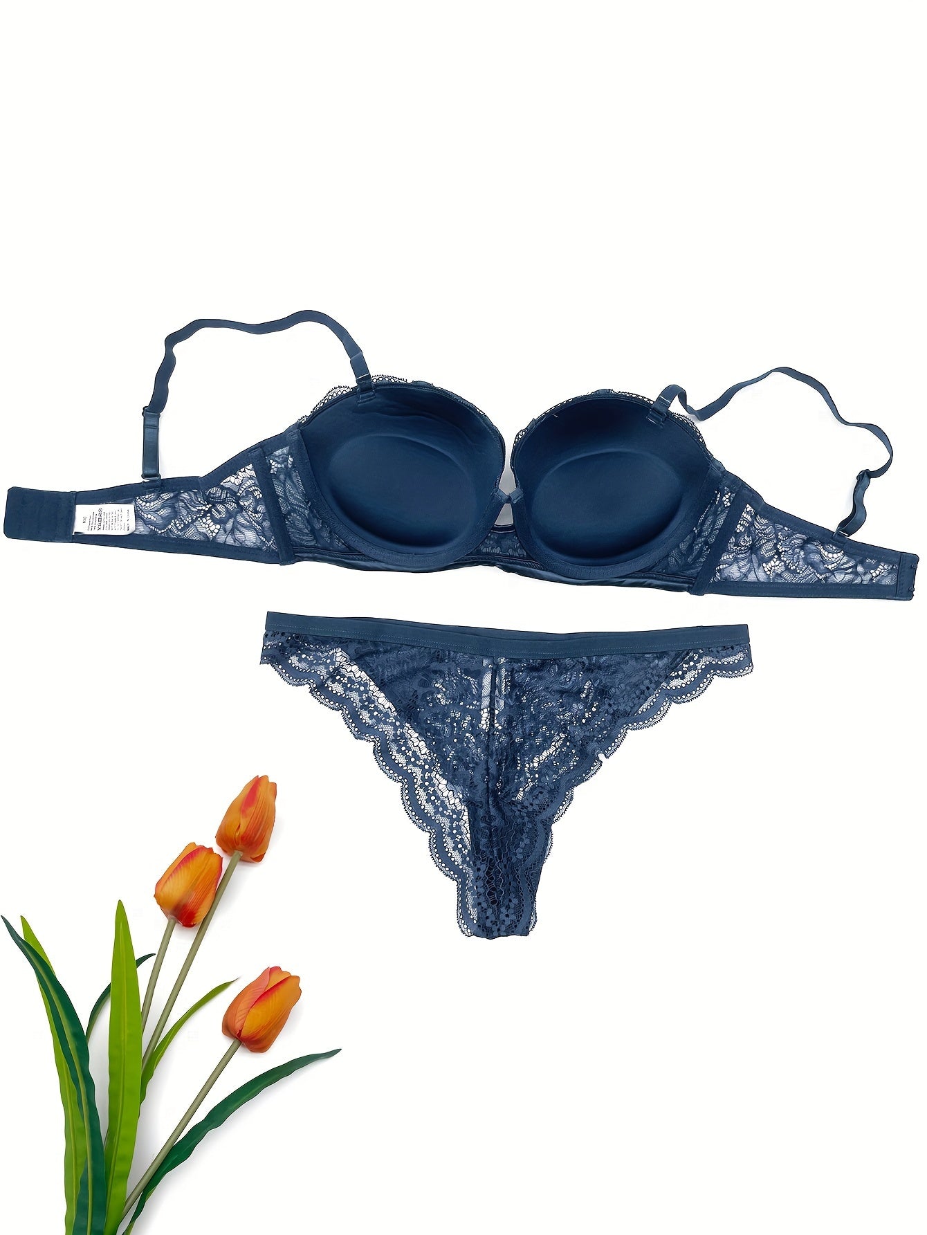 Women's Floral Lace Embroidered Push-Up Lingerie Set with Adjustable Bralette and Panty
