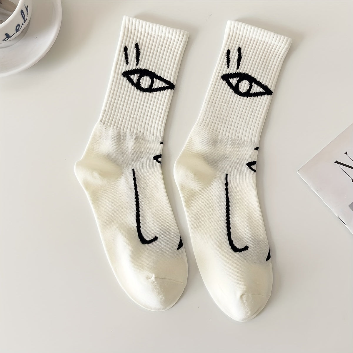 Women's Cotton Blend Mid-Calf Socks with Geometric Pattern 3-Pack