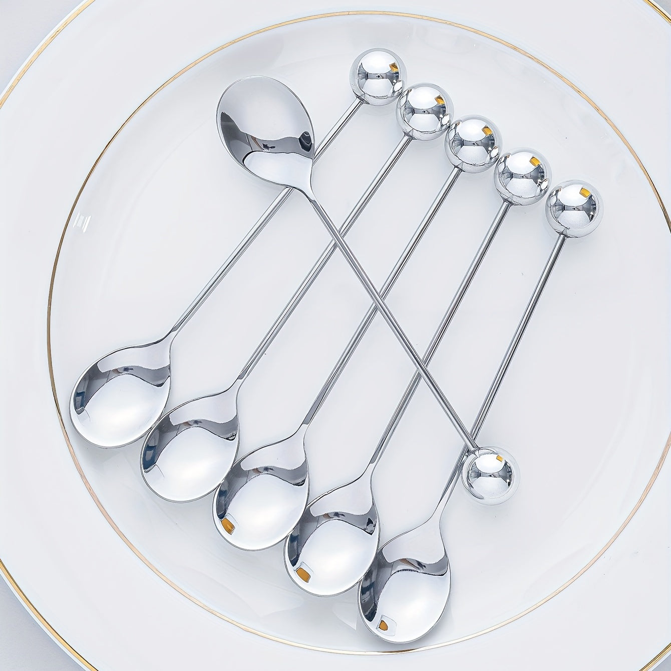 Golden and Silver Round Dessert Spoons for Coffee Cake and Snacks