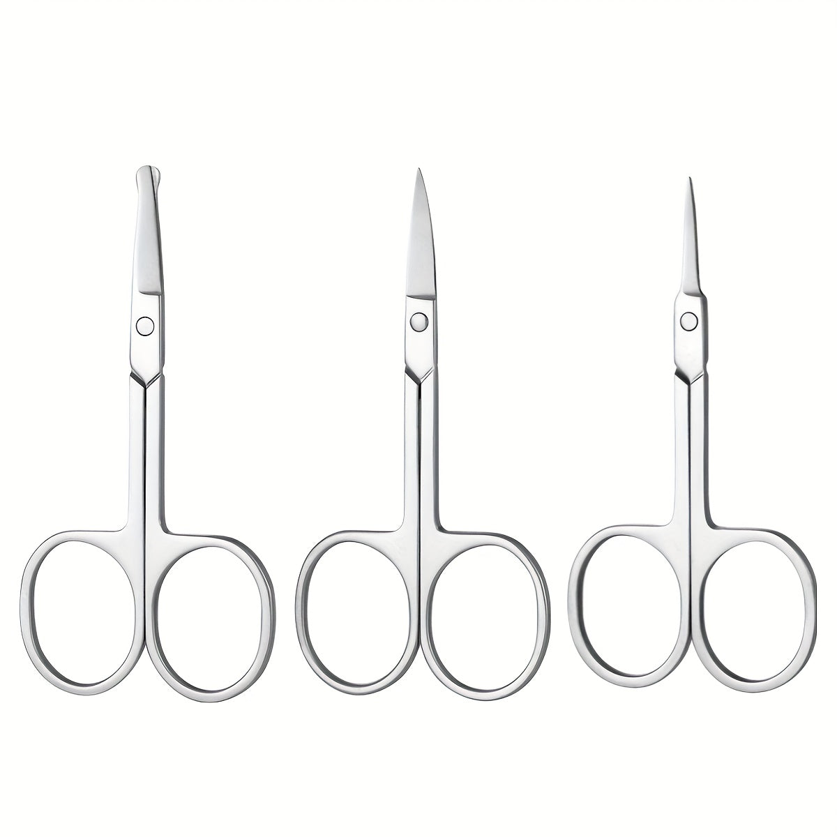 Pack de 3 tijeras pequeñas de acero inoxidable curvas y redondeadas para cejas, barba, bigote y rostro