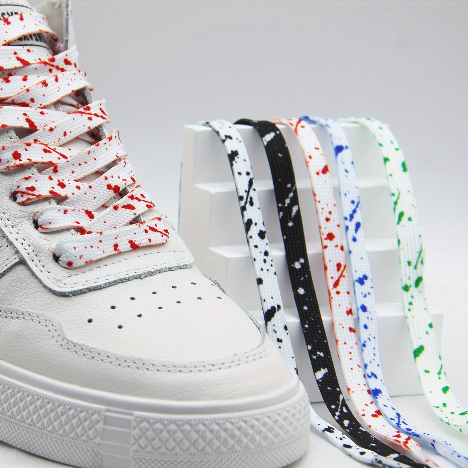 Unisex Canvas Shoe Laces Colorful Ink Tie Dye Pattern 2 Pairs