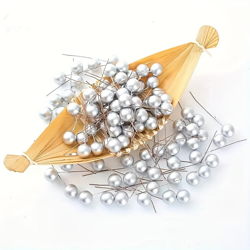 100 Pieces Gold and Silver Fruit Ornaments for Holiday Cake Decorations