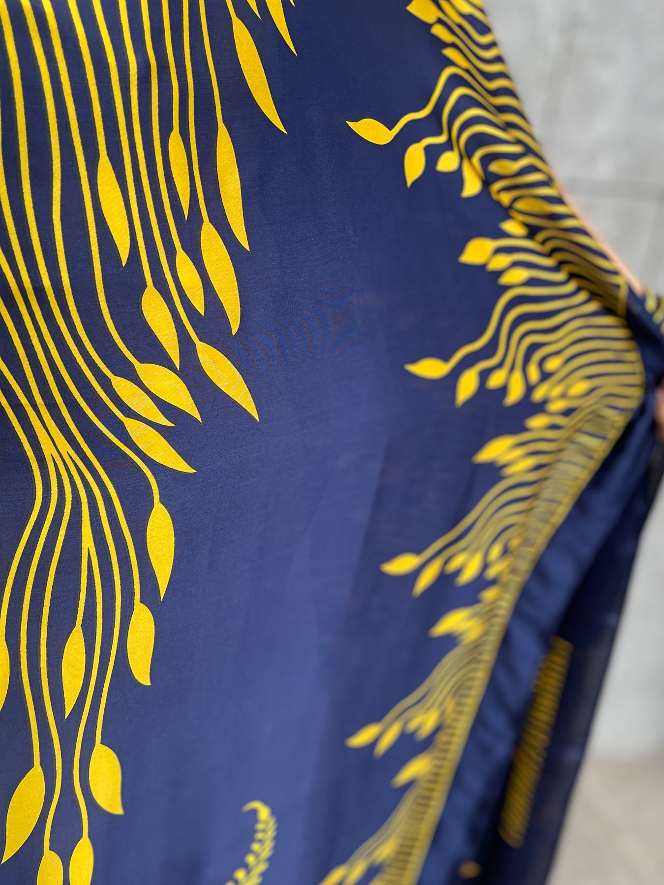 Plus Size Women's Batwing Sleeve Crew Neck Dress with Scarf Navy Blue Yellow Floral Fits All Seasons