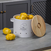 Set of 3 Metal Food Storage Containers with Wooden Lids and Handles