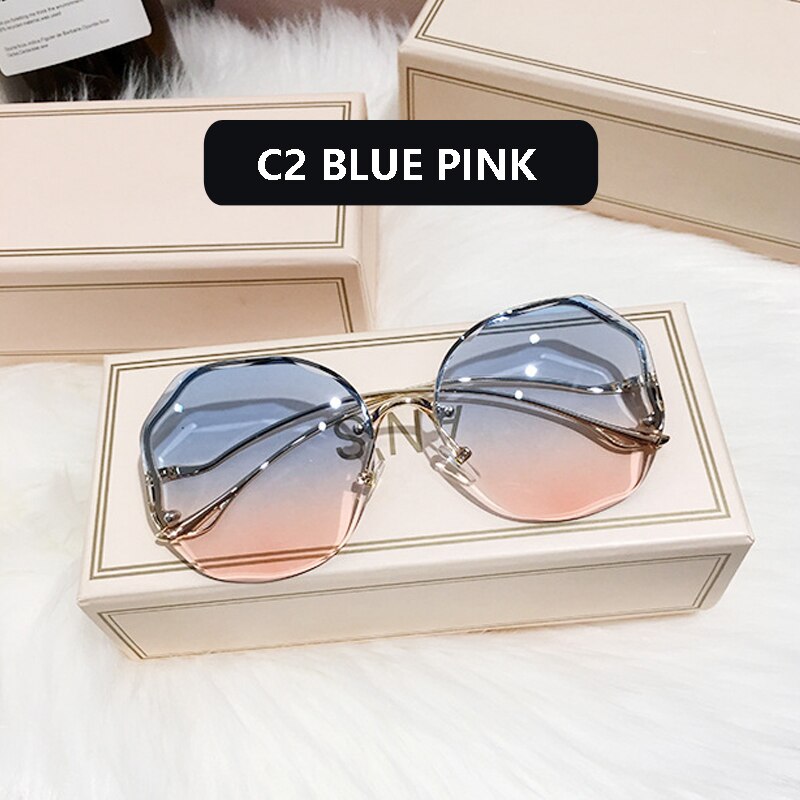 Unisex Fashion Glasses Thin Metal Semi-Rimless Color Block Ombre Lens