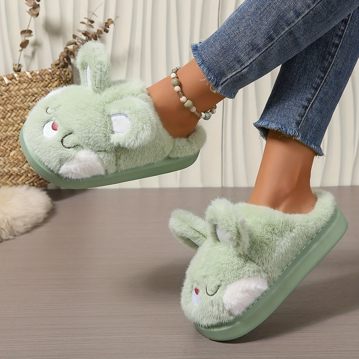 Women's Cozy Cartoon Bunny Slippers Indoor Warm Slip-On Shoes