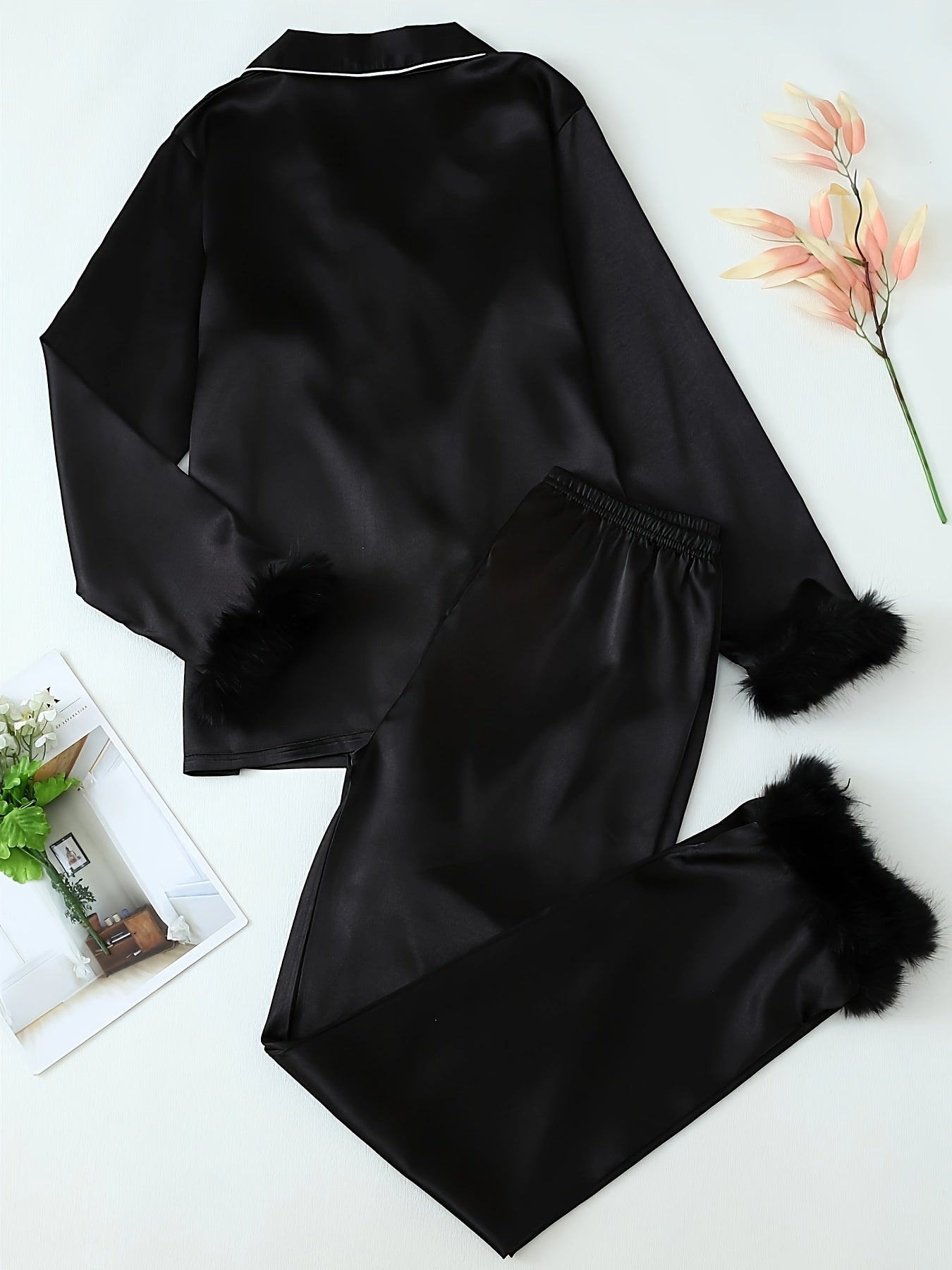 Teen Black Long Sleeve Pants Set Polyester Casual Fall